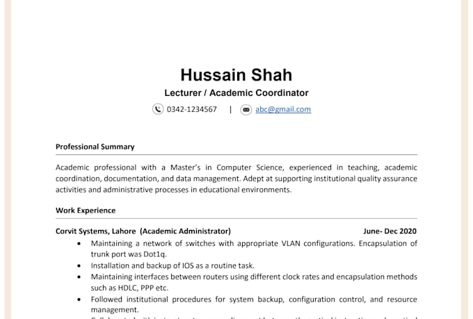 write a professional ats friendly CV or resume